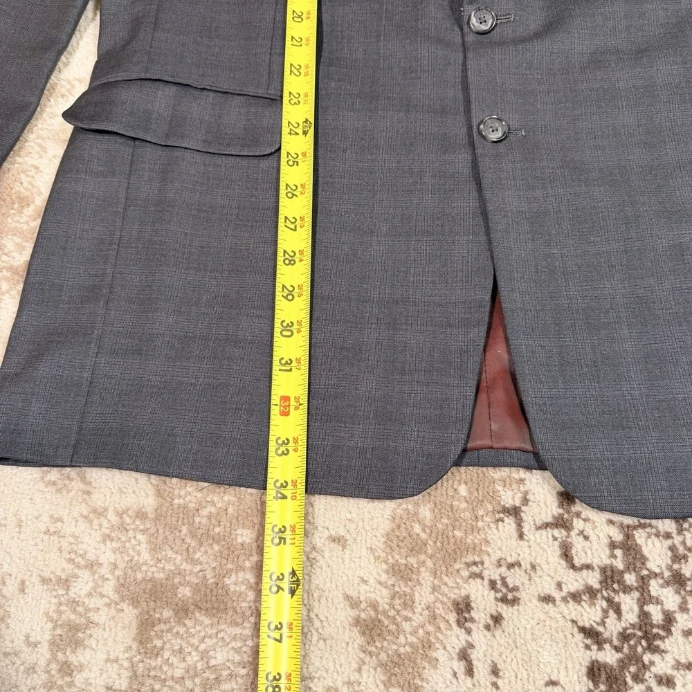 Ermenegildo Zegna Trofeo Blazer Mens‎ 48L Gray Windowpane Plaid Wool Two-Button